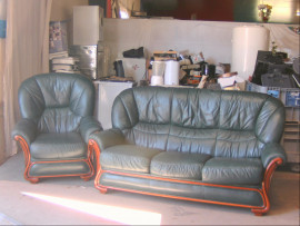 canapé cuir vert 2 fauteuils